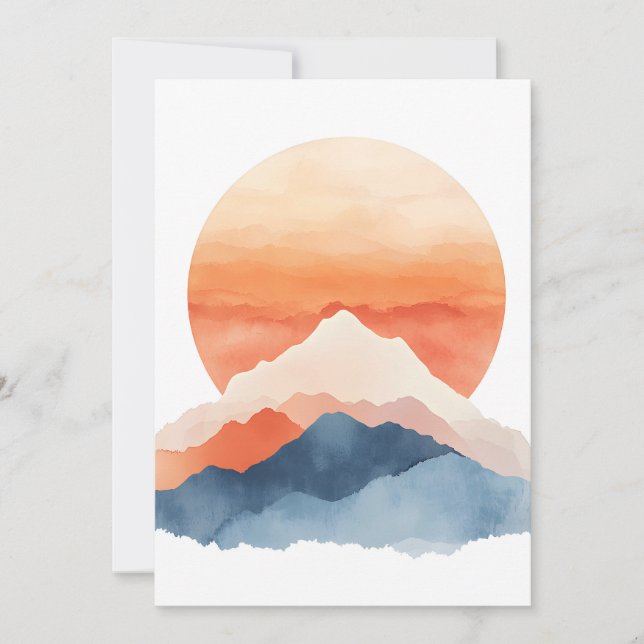 Golden Abstract Mountain Peak Sunrise Holiday Card (Front)