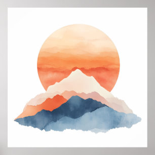 Golden Abstract Mountain Peak Sunrise Poster