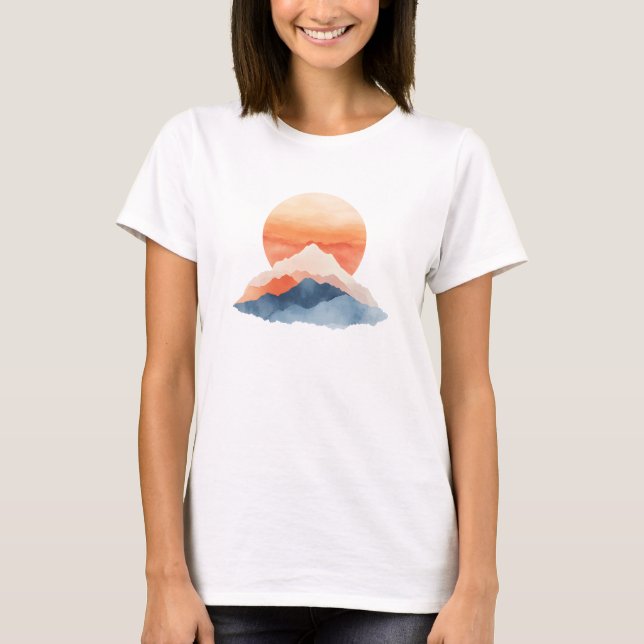 Golden Abstract Mountain Peak Sunrise T-Shirt (Front)