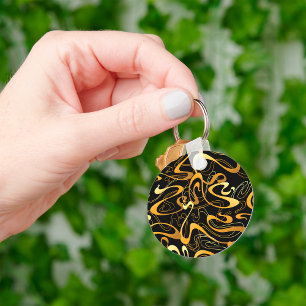 Golden Abstract Swirl Pattern Key Ring