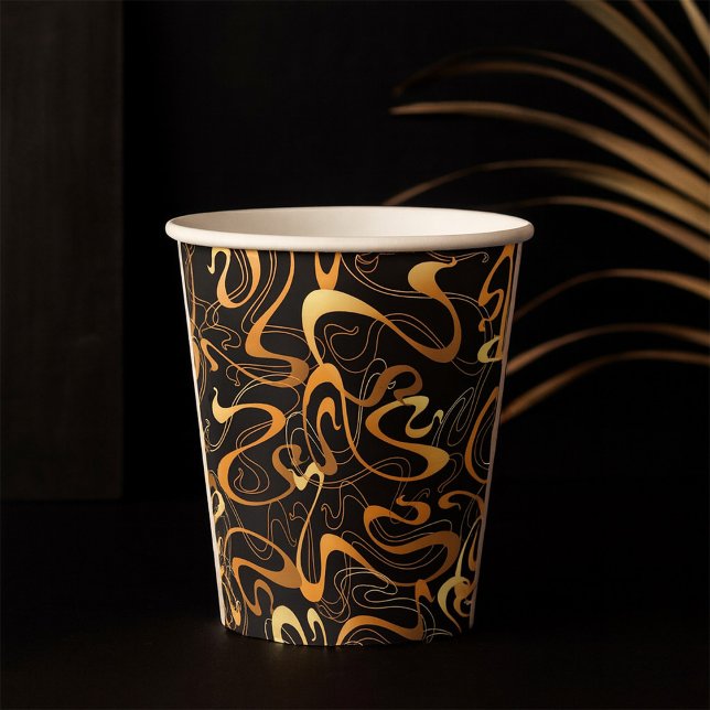 Golden Abstract Swirl Pattern Paper Cups (Creator Uploaded)