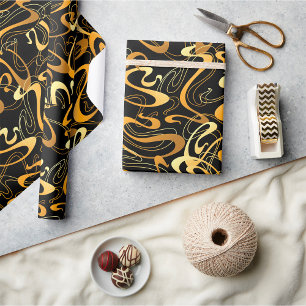 Golden Abstract Swirl Pattern Wrapping Paper