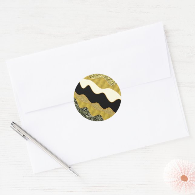 Golden Abstract Wave Modern Gold Glam Trendy Classic Round Sticker (Envelope)