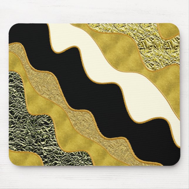 Golden Abstract Wave Modern Gold Glam Trendy Mouse Pad (Front)