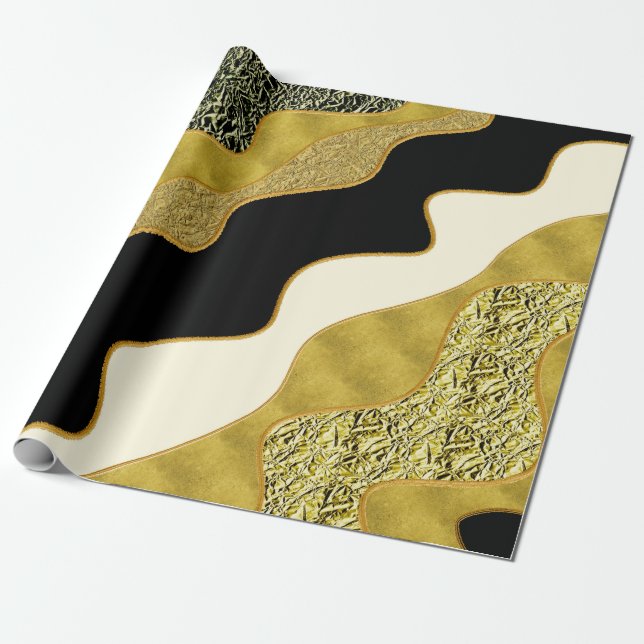 Golden Abstract Wave Modern Gold Glam Trendy Wrapping Paper (Unrolled)