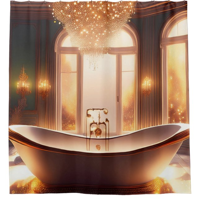 Golden Accent Bathtub Shower Curtain (Front)