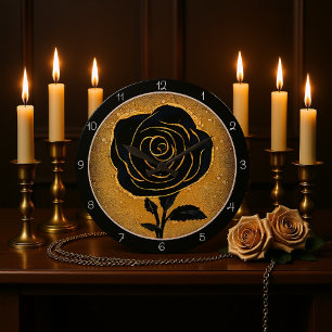 Golden Accent Black Rose Large Clock
