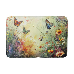 Golden accent butterfly garden custom art bath mat