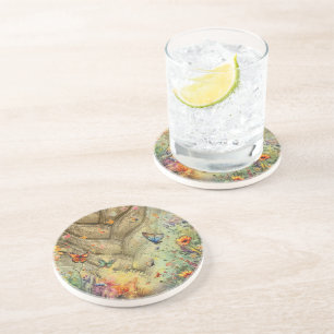Golden accent butterfly garden custom art coaster