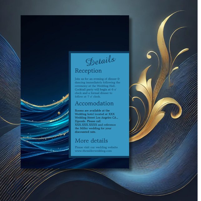 Golden Accented Abstract Ocean Waves wedding Enclosure Card (Creator Uploaded)