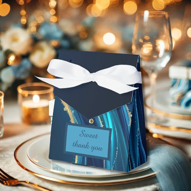 Golden Accented Abstract Ocean Waves wedding Favour Box (Creator Uploaded)