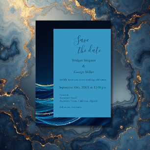 Golden Accented Abstract Ocean Waves wedding Invitation