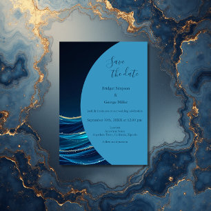 Golden Accented Abstract Ocean Waves wedding Invitation