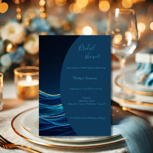 Golden Accented Abstract Ocean Waves wedding Invitation