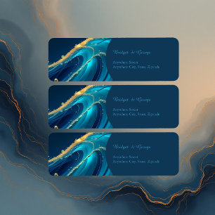 Golden Accented Abstract Ocean Waves wedding Return Address Label