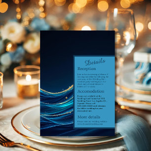 Golden Accented Abstract Ocean Waves wedding RSVP Card