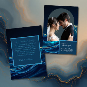 Golden Accented Abstract Ocean Waves wedding Thank You Card