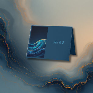Golden Accented Abstract Ocean Waves wedding Thank You Card