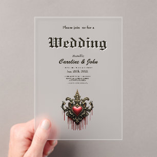 Golden accents, red roses, and a heart:  acrylic invitations