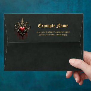 Golden accents, red roses, and a heart:  envelope