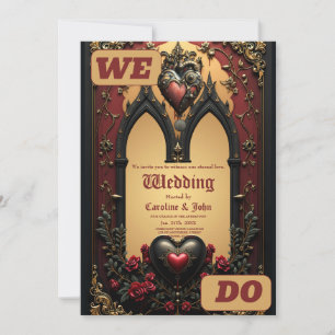 Golden accents, red roses, and a heart: invitation