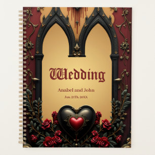 Golden accents, red roses, and a heart:  planner