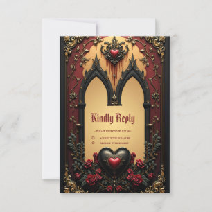 Golden accents, red roses, and a heart: RSVP card