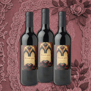 Golden accents, red roses, and a heart:  wine label