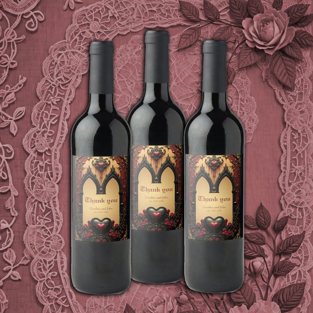 Golden accents, red roses, and a heart:  wine label (Creator Uploaded)