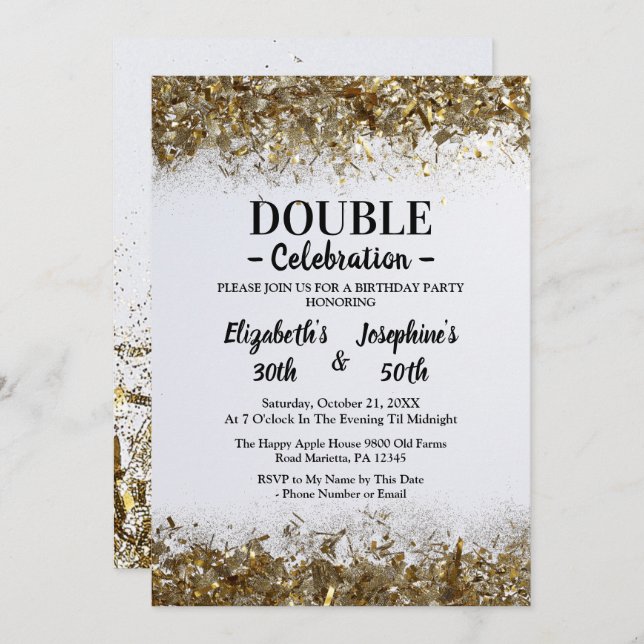 Golden Adult Joint Double Birthday Celebration  Invitation (Front/Back)