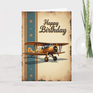 Golden Aeroplane Happy Birthday Card