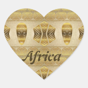 Golden Africa. Tribal mask golden pattern. Heart Sticker