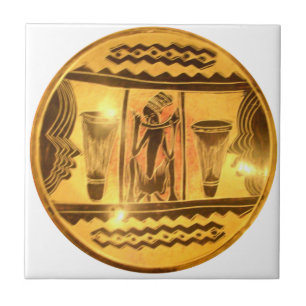 Golden African Ethnic Art Print Design Ceramic Tile