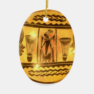 Golden African Ethnic Art Print Design Ceramic Tree Decoration