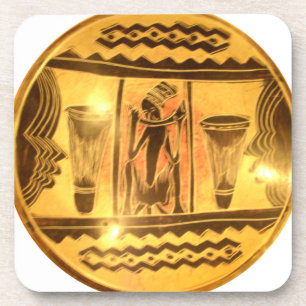 Golden African Ethnic Art Print Design Coaster