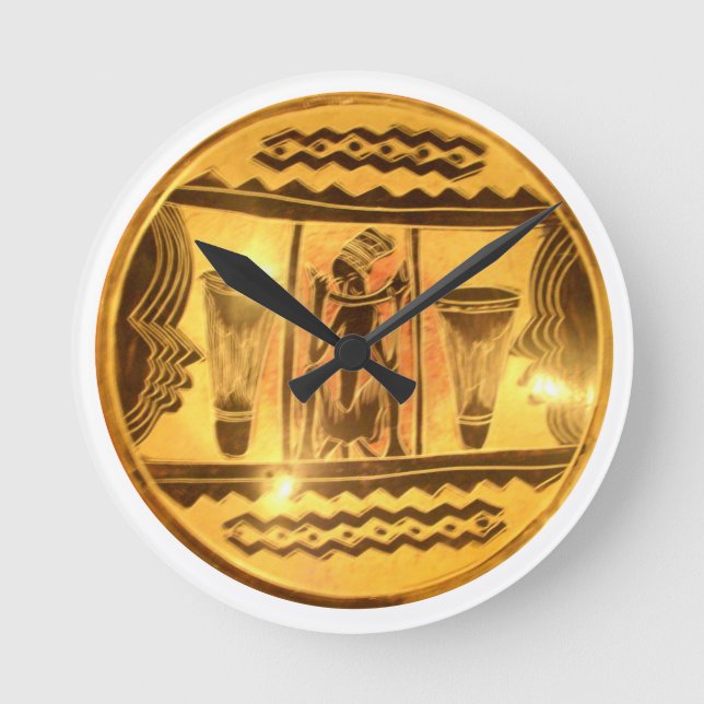 Golden African Ethnic Art Print Design Round Clock (Front)