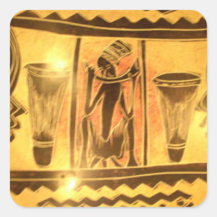Golden African Ethnic Art Print Design Square Sticker