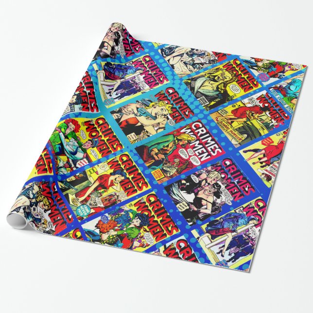 Golden Age Adventure Comic Covers, Crimes By Women Wrapping Paper (Unrolled)