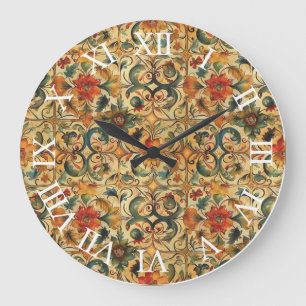 Golden Age Botanical with Roman Numerals  Large Clock
