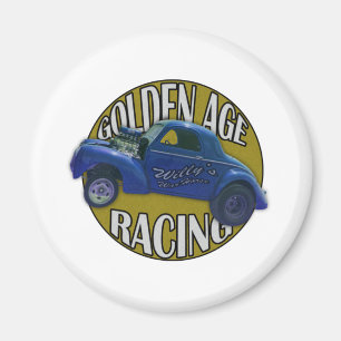 Golden Age Willys Gasser Drag Racing Blue and Gold Magnet