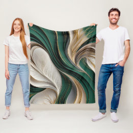 Golden Air – Emerald & Gold Flowing Abstract Fleece Blanket