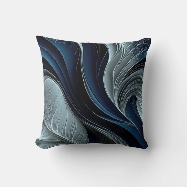 Golden Air – Indigo Flowing Abstract Throw Pillow (Front)