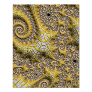 Golden Alien Sea Creatures Fractal Abstract Art  Poster