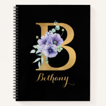 Golden Alphabet B With Flower Personalised