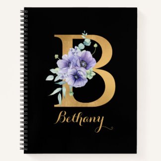 Golden Alphabet B With Flower Personalised Notebook