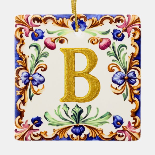 Golden Alphabet – Letter B Ceramic Ornament (Front)