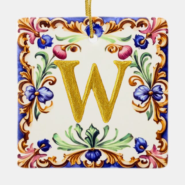 Golden Alphabet – Letter W Ceramic Ornament (Front)