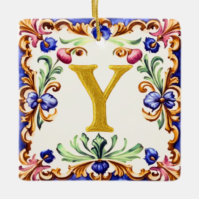 Golden Alphabet – Letter Y Ceramic Ornament (Front)