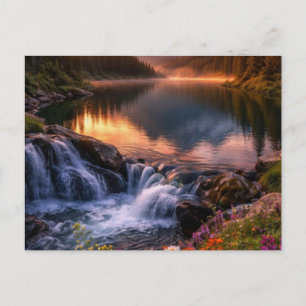 Golden Alpine Sunset Over Majestic Peaks Artwork Holiday Postcard