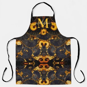 Golden Amber black Nautilus shell pattern, fossil  Apron